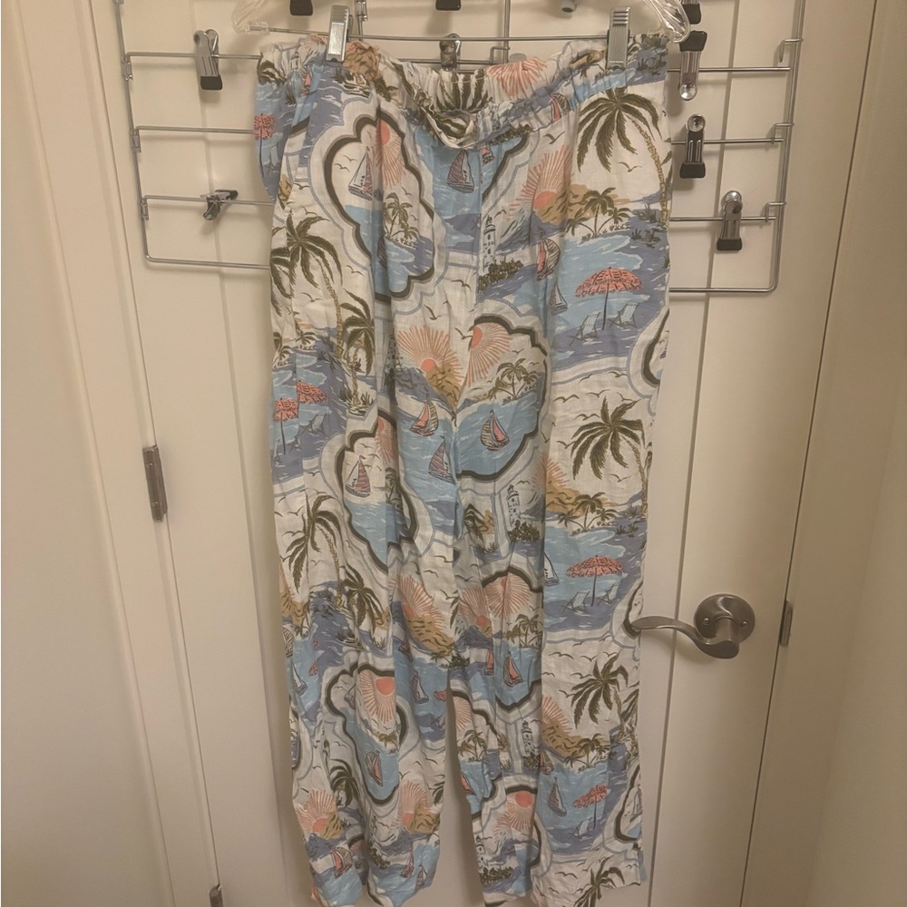 Cynthia Rowley Tropical Print Wide Leg Pants - Blue and White